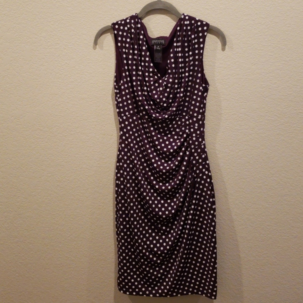 Plum/white Polkadot Sheath Dress